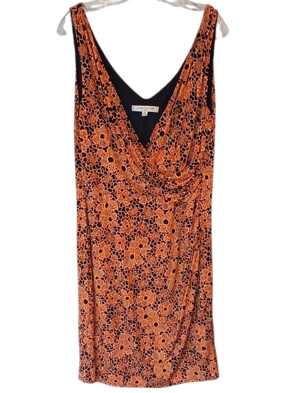 Evan Picone Orange Snd Navy Blue Floral Dress Size 16